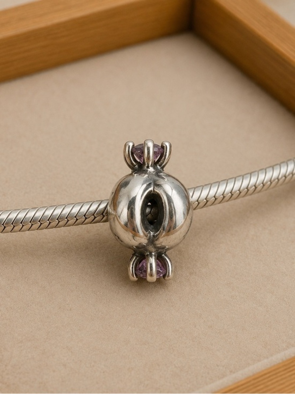 Pandora Purple Amethyst Love Knot Charm/Bead 925 Silver 14K Gold Accent ALE #229